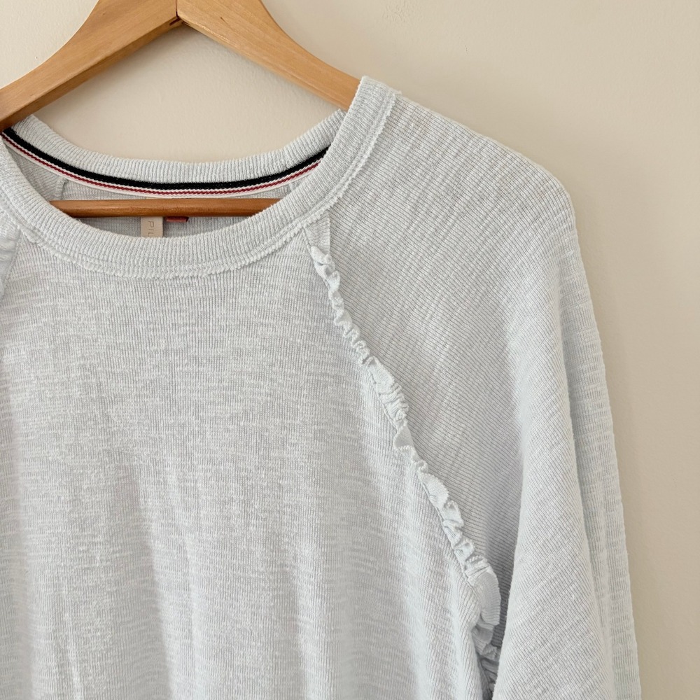 Pilcro Pullover Diana Small Blue Ruffled Raglan Thermal Slub Knit Anthropologie - Picture 4 of 12